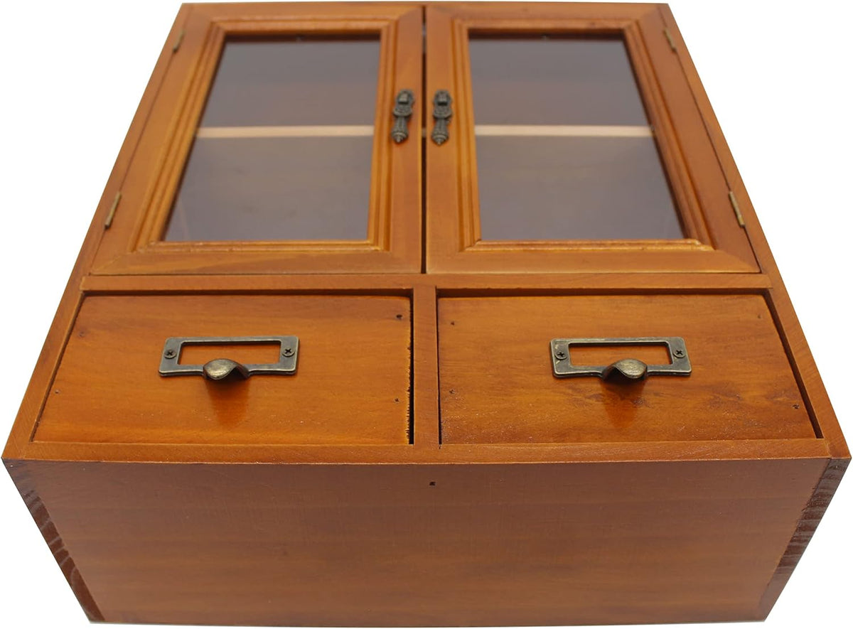 Wooden Storage Cabinet with Glass Double Doors and Adjustable Shelf Q382588