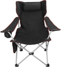 Folding Adjustable Recliner Camping Chair with Headrest Cup Holders Side Pocket Black Z64291