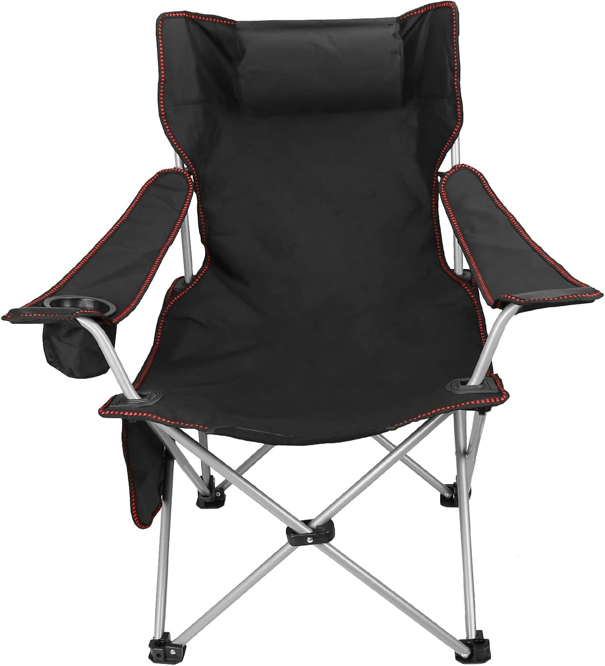 Folding Adjustable Recliner Camping Chair with Headrest Cup Holders Side Pocket Black Z64291