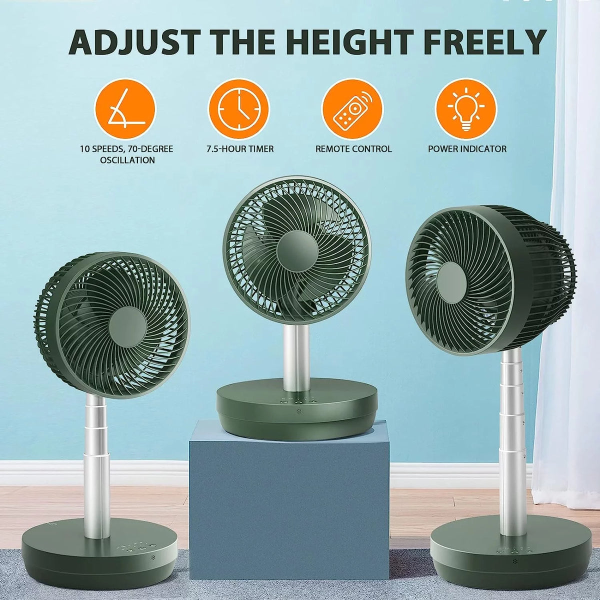 Pedestal Portable Fan Oscillating, 2-in-1 Standing Fan with Remote Control, USB Rechargeable, 10 Speeds, 7.5H Timer, Quiet Stand Floor Fan O510479