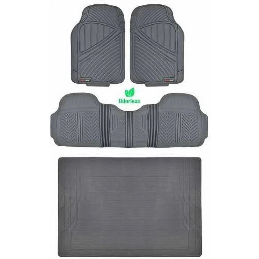 Black Beige Gray 4 Pieces Rubber Car Floor Mats with Trunk Cargo Mat I904820