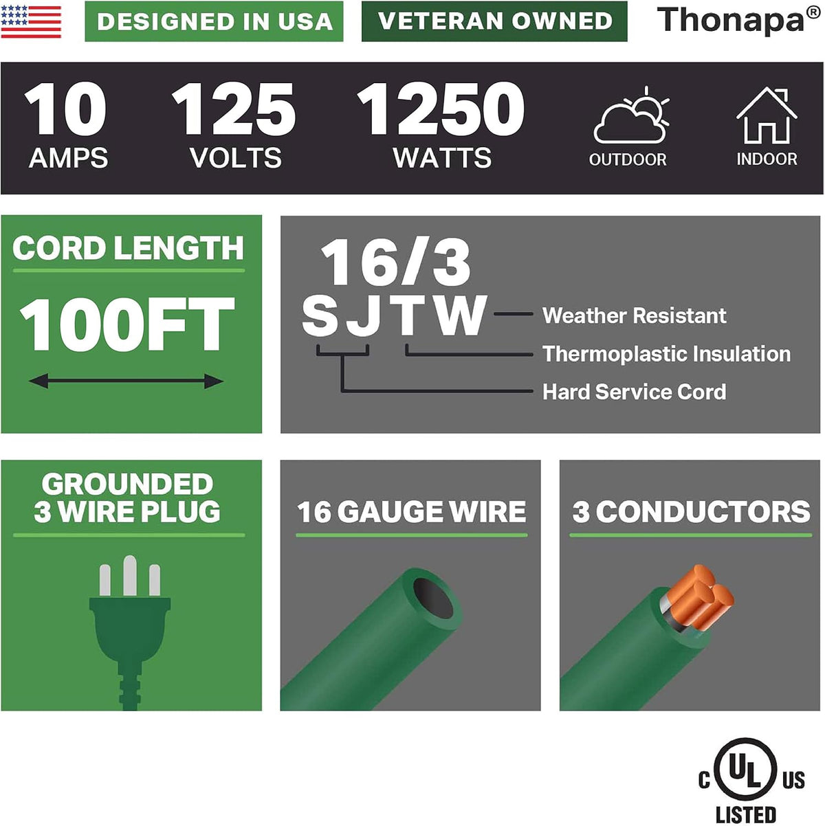 100 Ft Outdoor Extension Cord 16/3 Green T504770