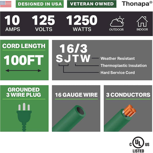 100 Ft Outdoor Extension Cord 16/3 Green T504770