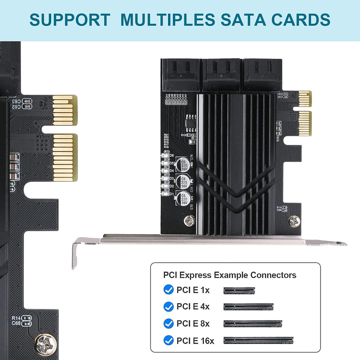 PCIe x1 6 Port SATA 3.0 Expansion Card with 6 SATA Cables H538
