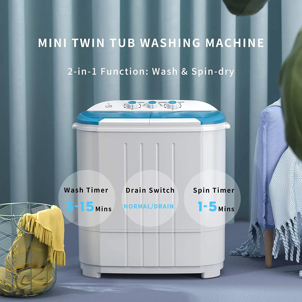 Portable 14lbs Twin Tub Compact Semi-Automatic Washer Spinner Combo I517