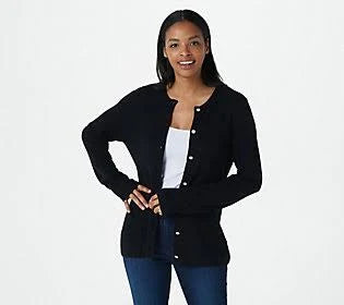 Black Rib Knit Button Front Cardigan P545