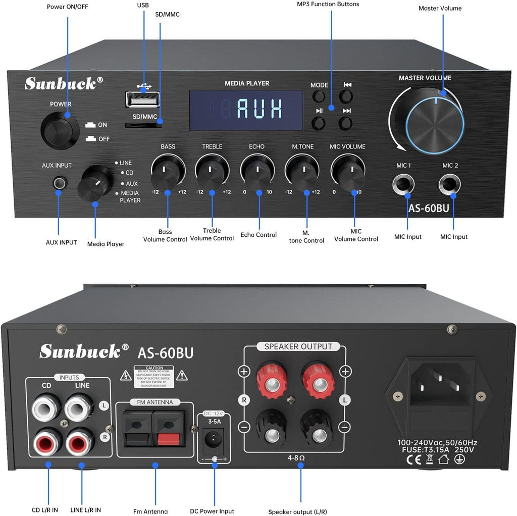 180W Wireless Bluetooth Stereo Amplifier U508077