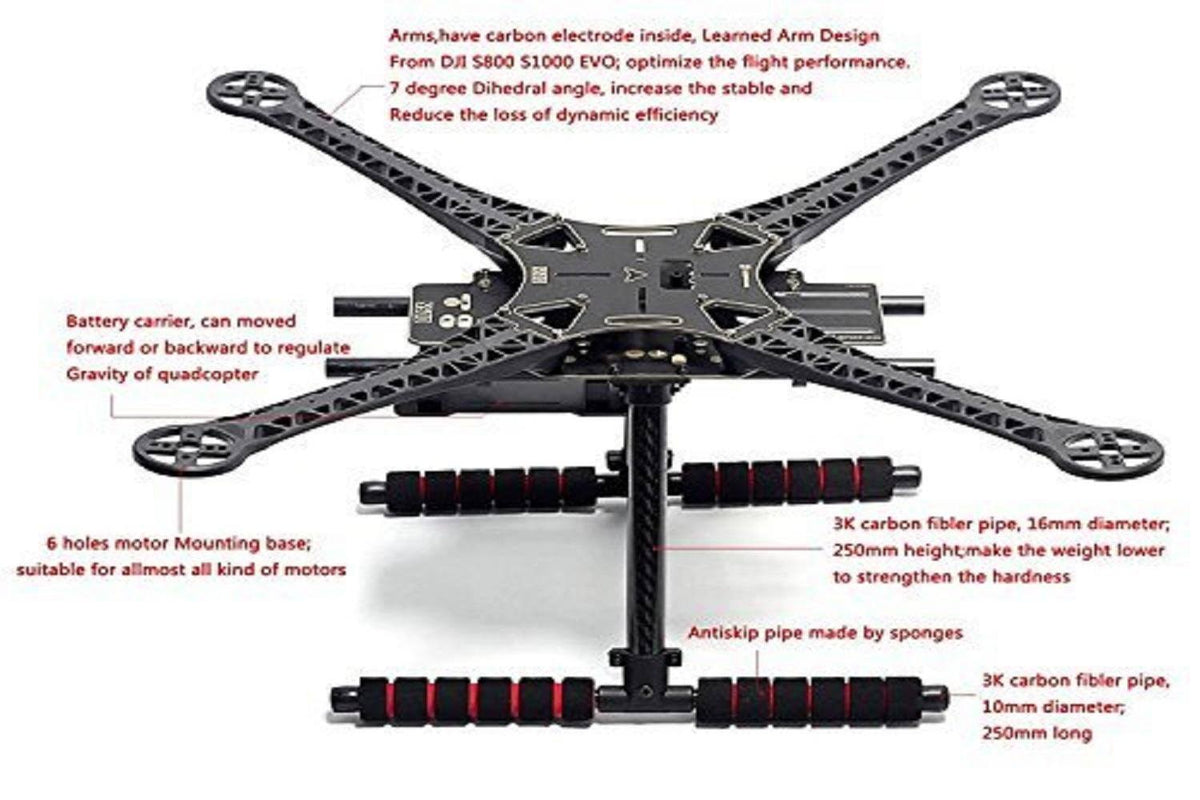 Quadcopter Fuselage Frame Kit with Carbon Fiber Landing Gear V5726