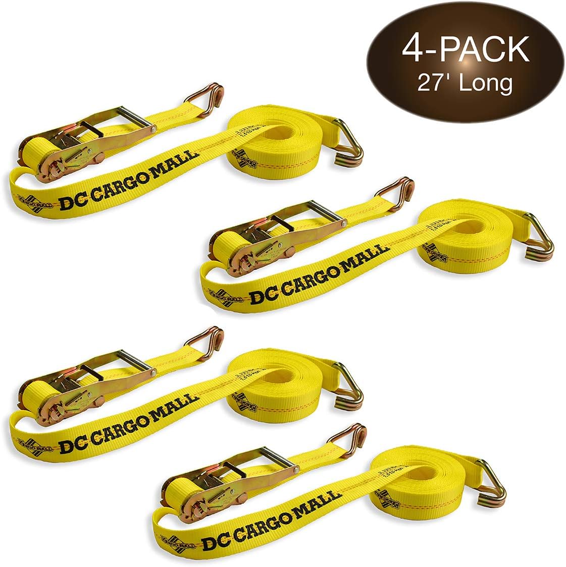 4-Pack Ratchet Tie-Down Straps with Double Wire J-Hooks, 2 x 27' V308792