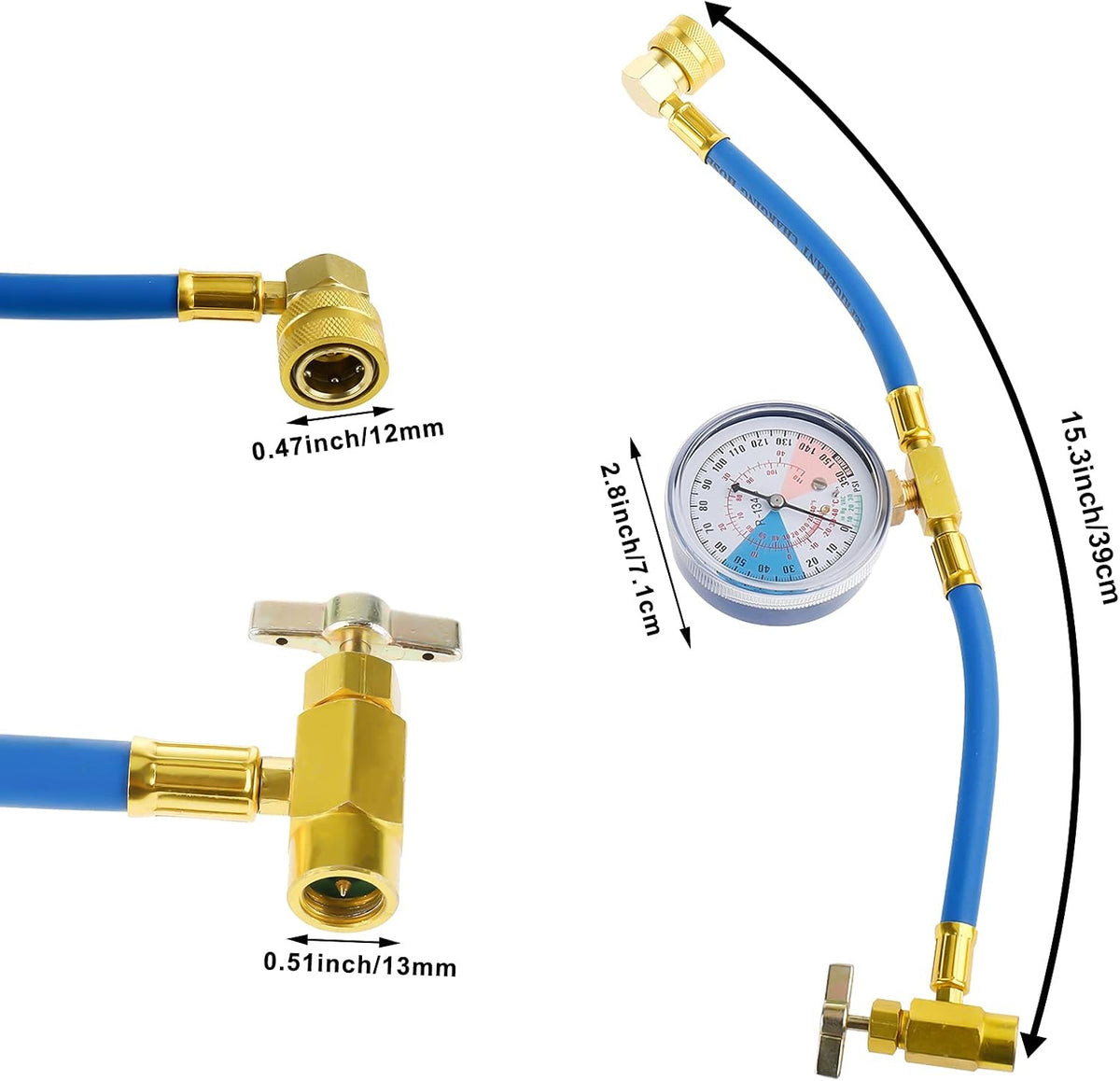 Refrigerant Charging Hose Gauge with 3 Pack Bullet Piercing Tap Valve Kit A24298