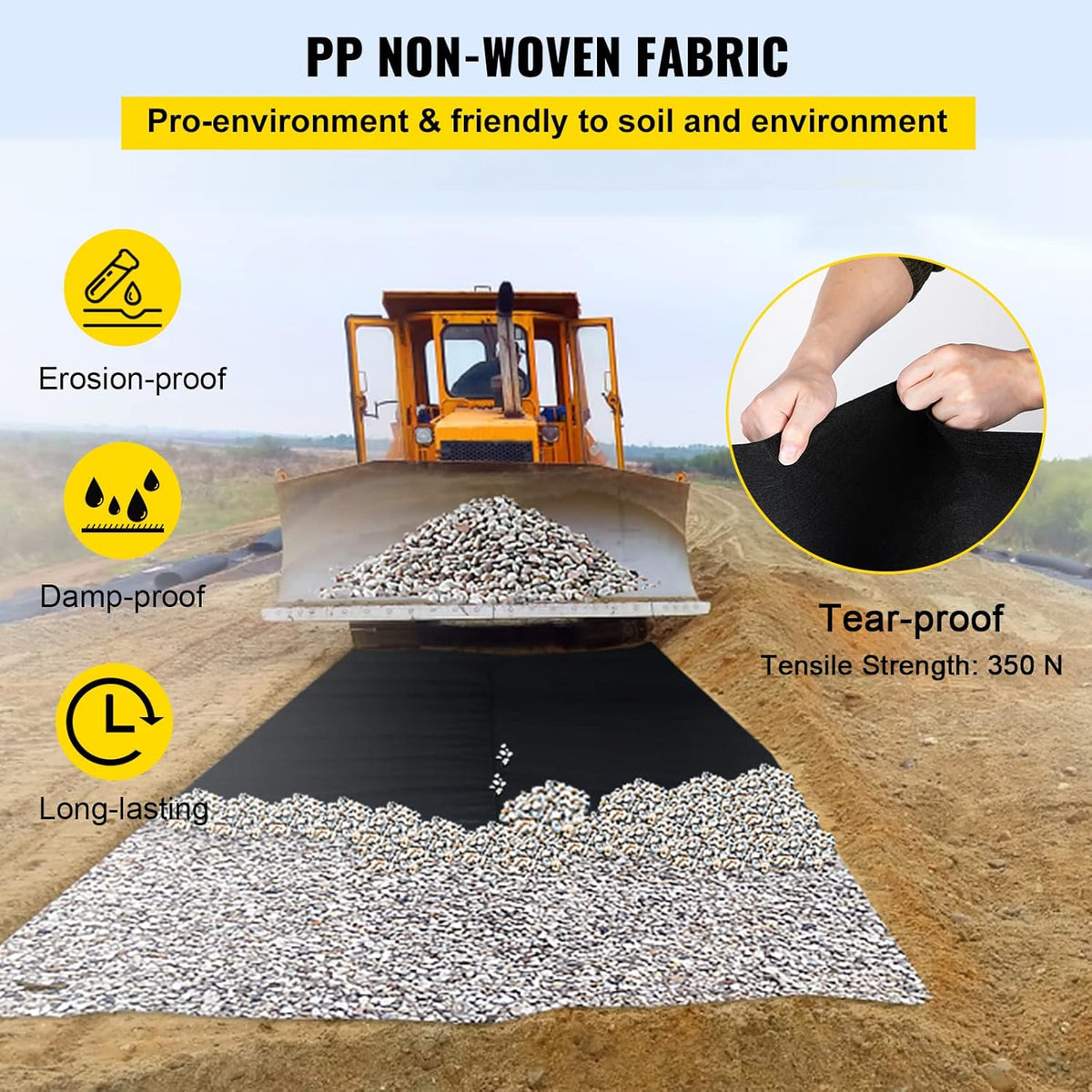 4OZ Heavy Duty Geotextile Landscape Fabric, 15ft x 20ft Black Pack of 2 L38799