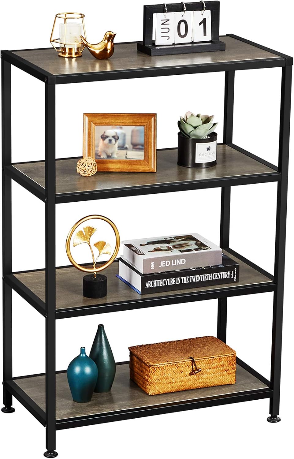 4 Tier Rustic Bookshelf Metal Frame F1512