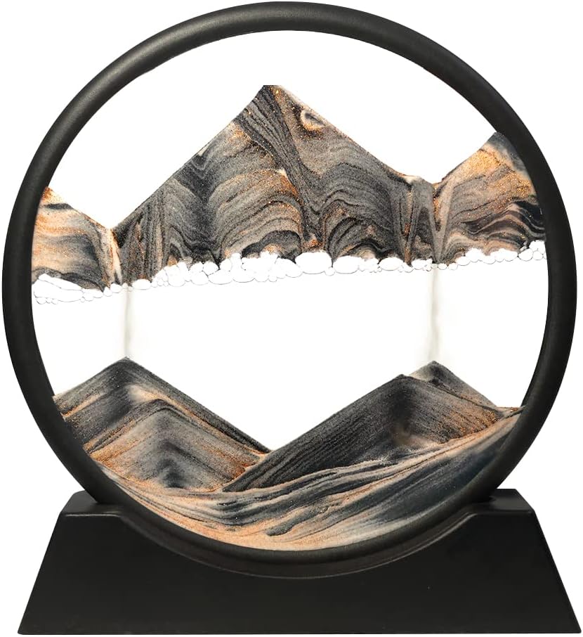 Moving Sand Art Picture Round Glass 3D Deep Sea (Blue, 7 Inch) T2387