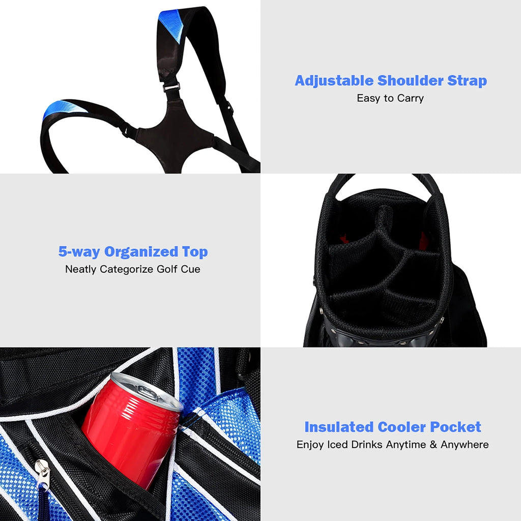 Golf Stand Cart Bag with 6 Way Divider Black U462