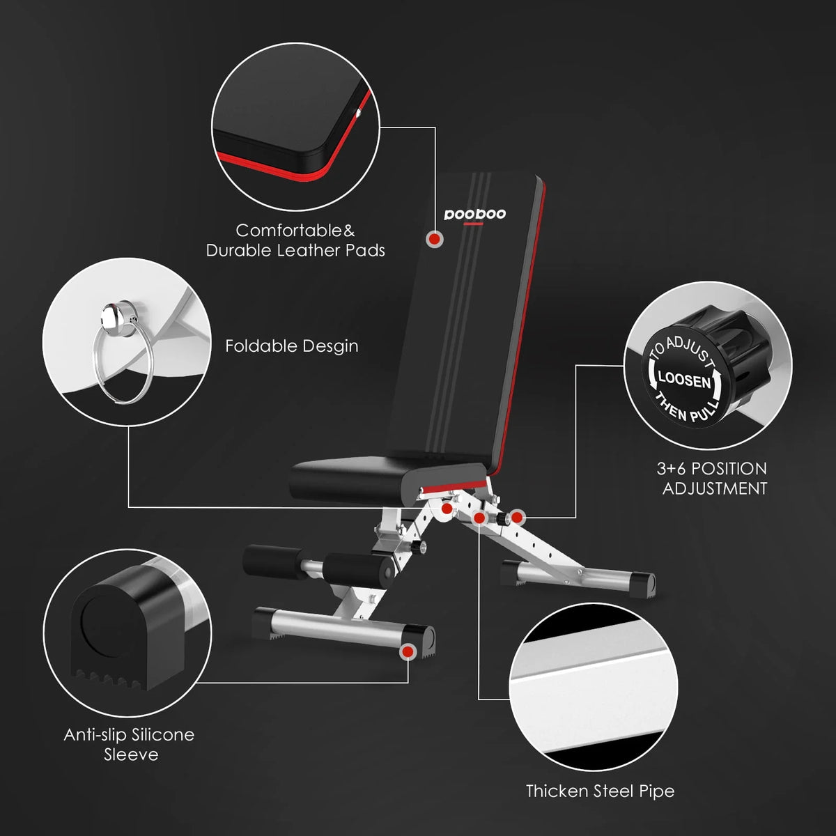 Foldable Weight Bench 600 lbs with 6 Incline Adjustable F645