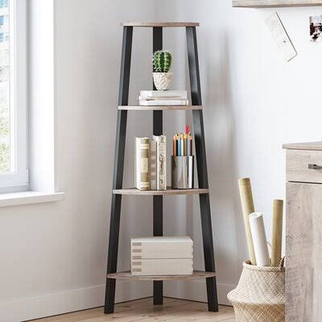 Black/Taupe Steel Corner Bookcase F127