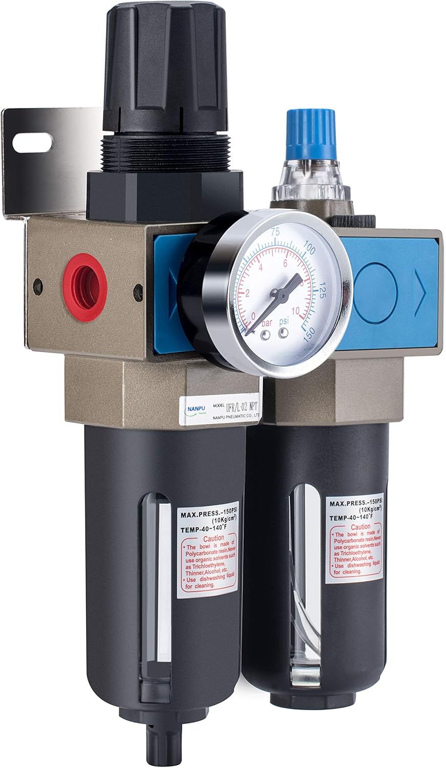 1/4 NPT Compressed Air Filter Regulator Lubricator, 5 Micron, 0-150 psi C958
