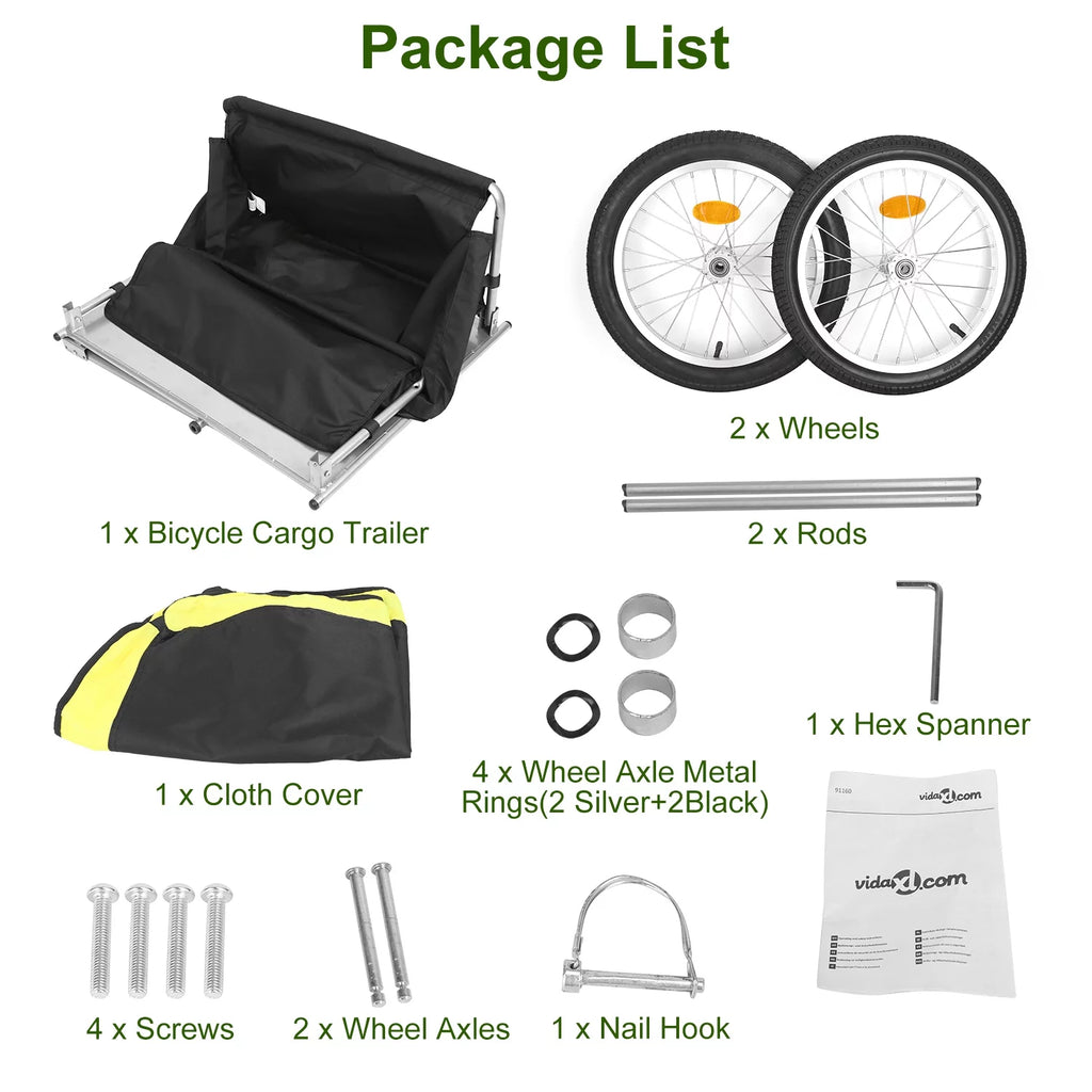 Foldable Bike Cargo Trailer with Removable Lid Black F87325