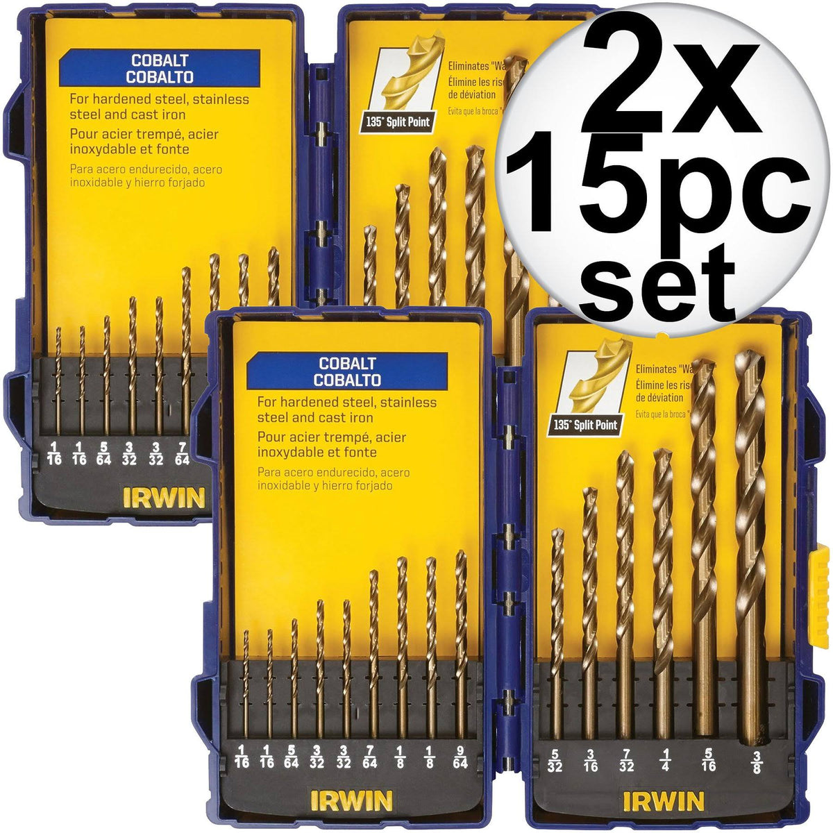 15pc Cobalt Drill Bit Set 2-Pack O345