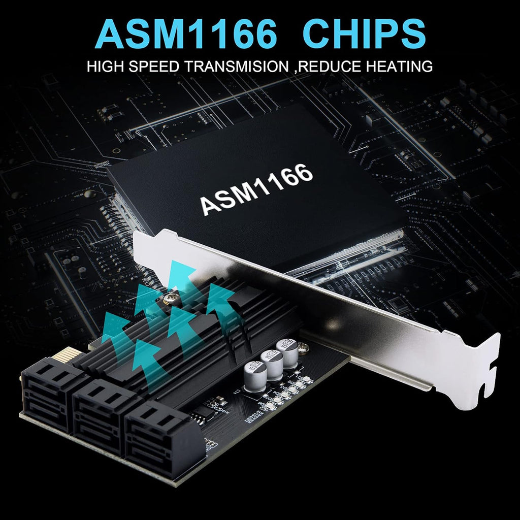 PCIe x1 6 Port SATA 3.0 Expansion Card with 6 SATA Cables H538