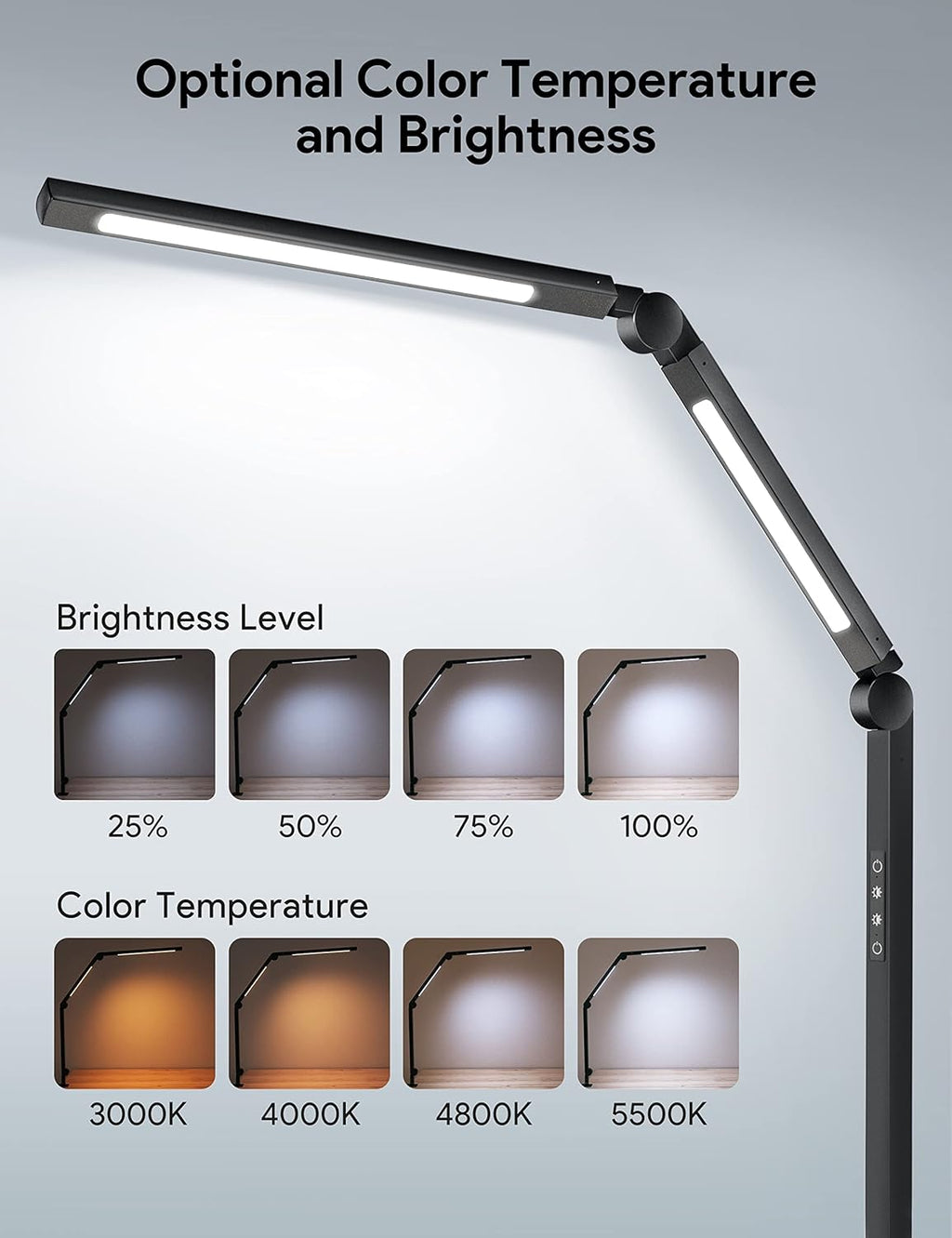 LED Desk Lamp with Clamp, Dimmable 4 Color Modes & 4 Brightness, Eye-Caring Clip-on Lamp U5158