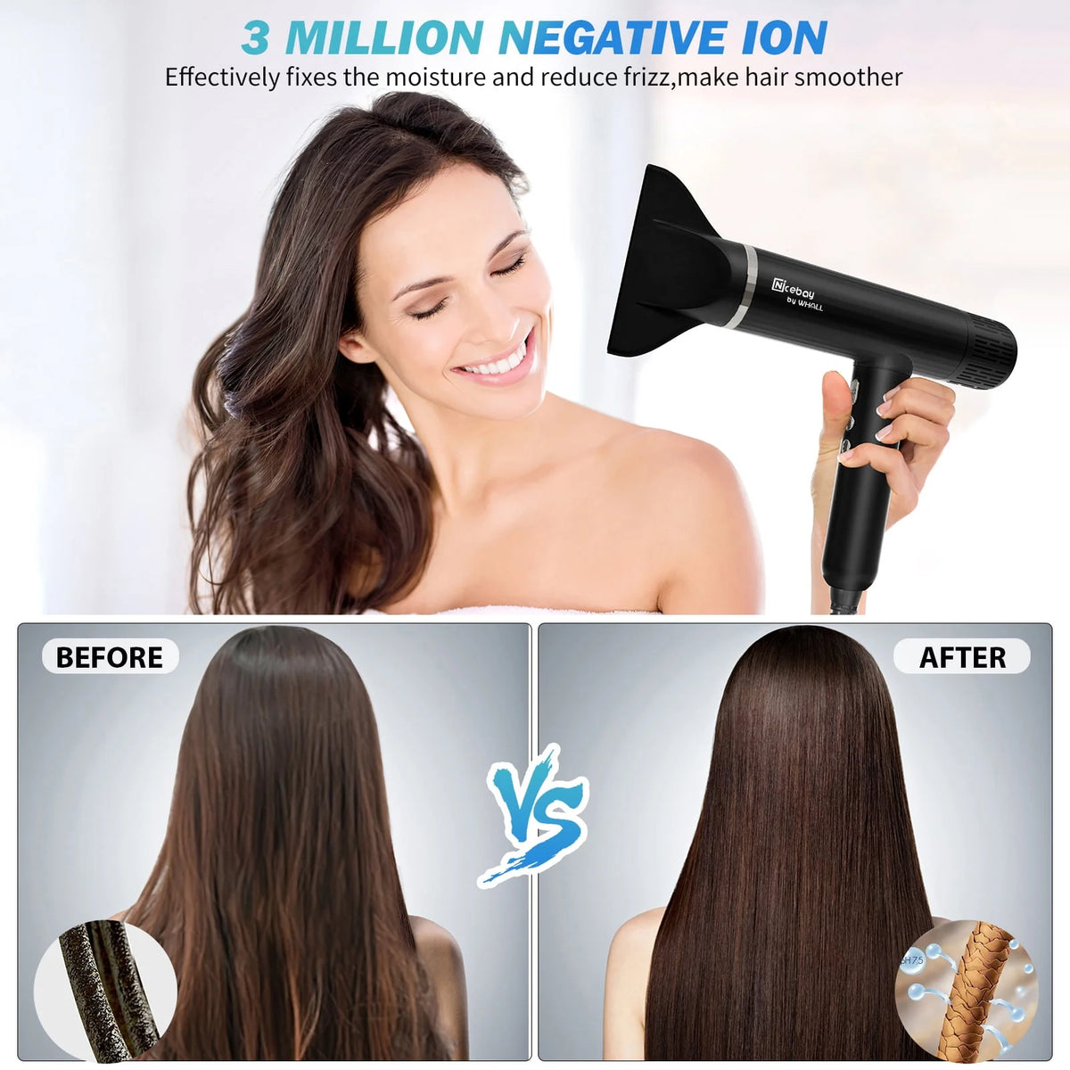 Black 1600W High-Speed Ionic Hair Dryer T820