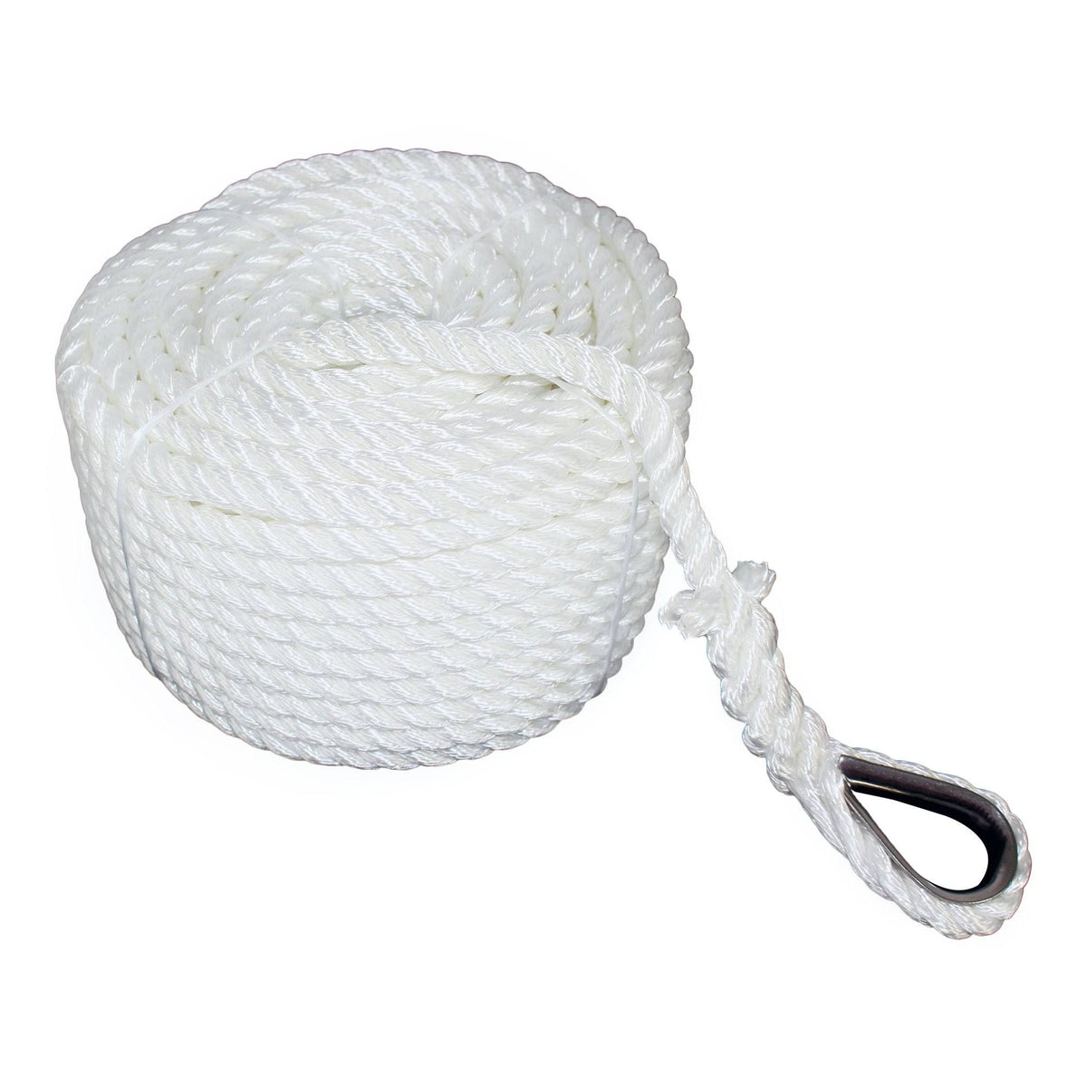 Twisted Nylon Anchor Rope with Thimble 3 Strand Braid 3/8 x 150ft B709