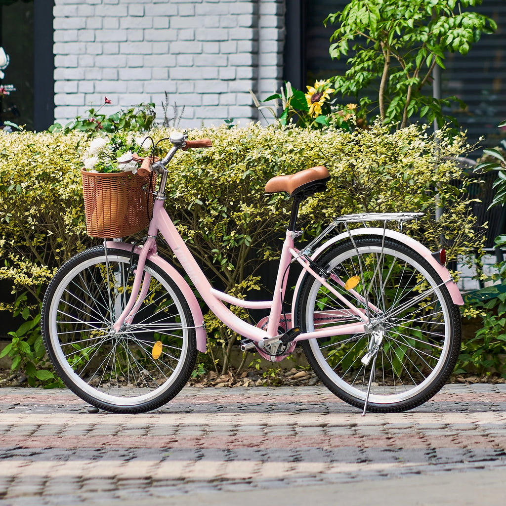 26 Inch Pink Cruiser Bicycle with Basket Rack B319019