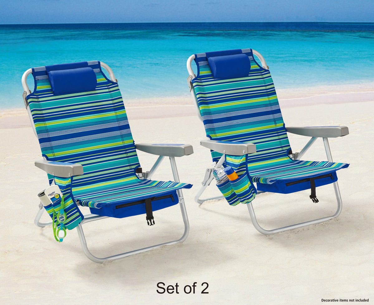 2-Pack Lay-Flat Backpack Chair Blue & Green Stripe K963