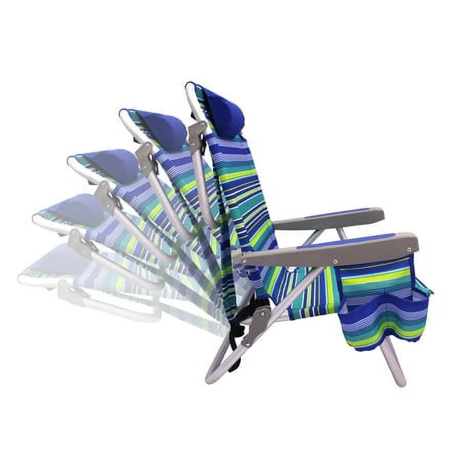 2-Pack Lay-Flat Backpack Chair Blue & Green Stripe K963