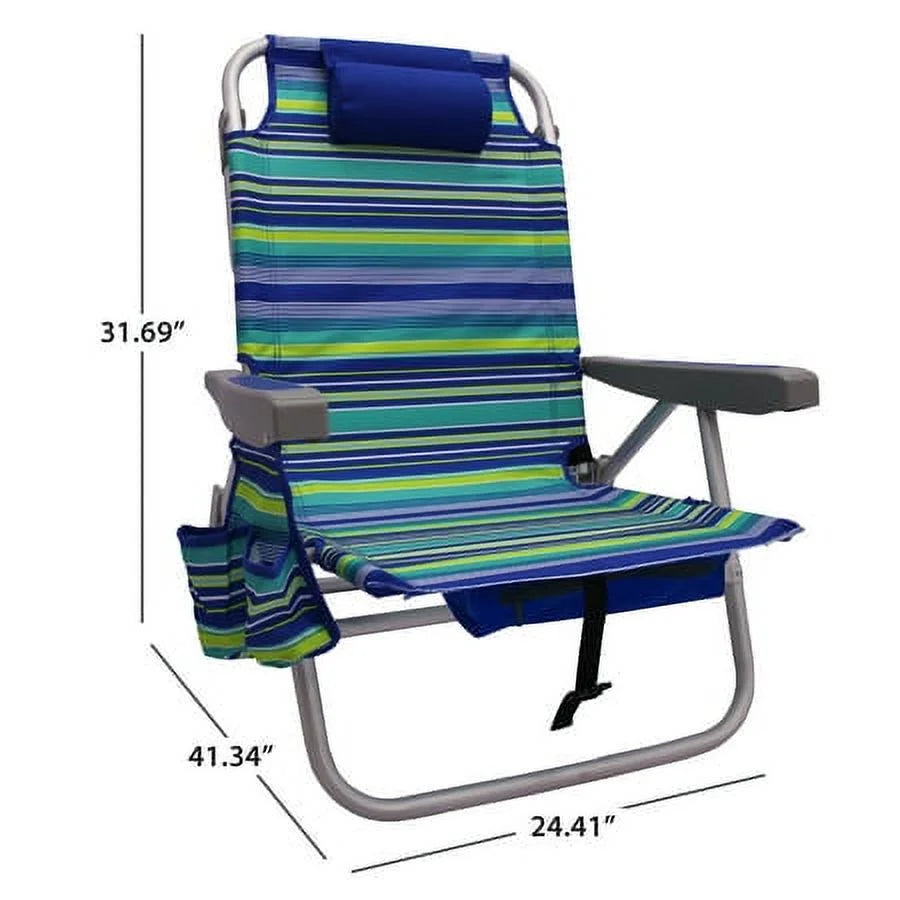 2-Pack Lay-Flat Backpack Chair Blue & Green Stripe K963
