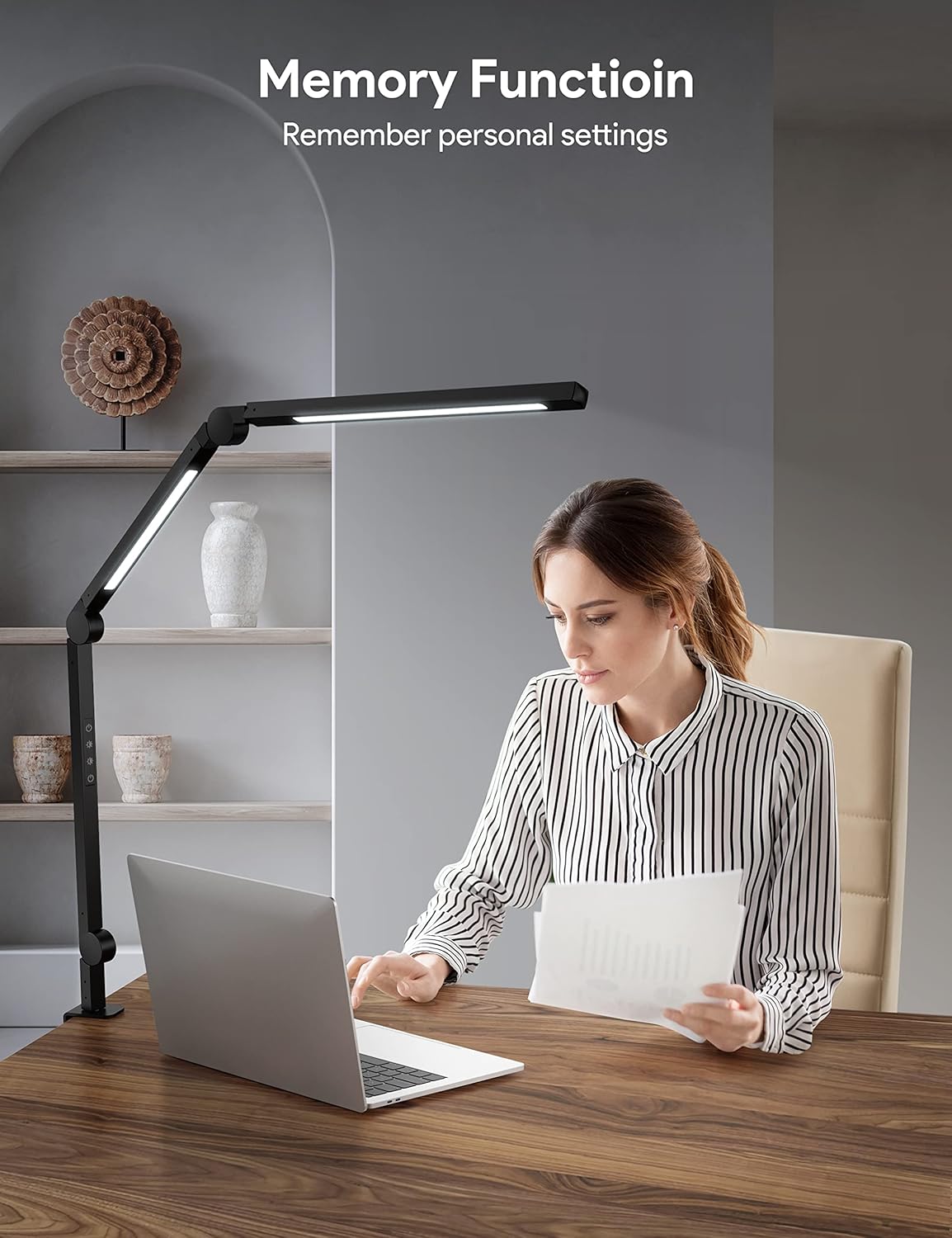 LED Desk Lamp with Clamp, Dimmable 4 Color Modes & 4 Brightness, Eye-Caring Clip-on Lamp U5158