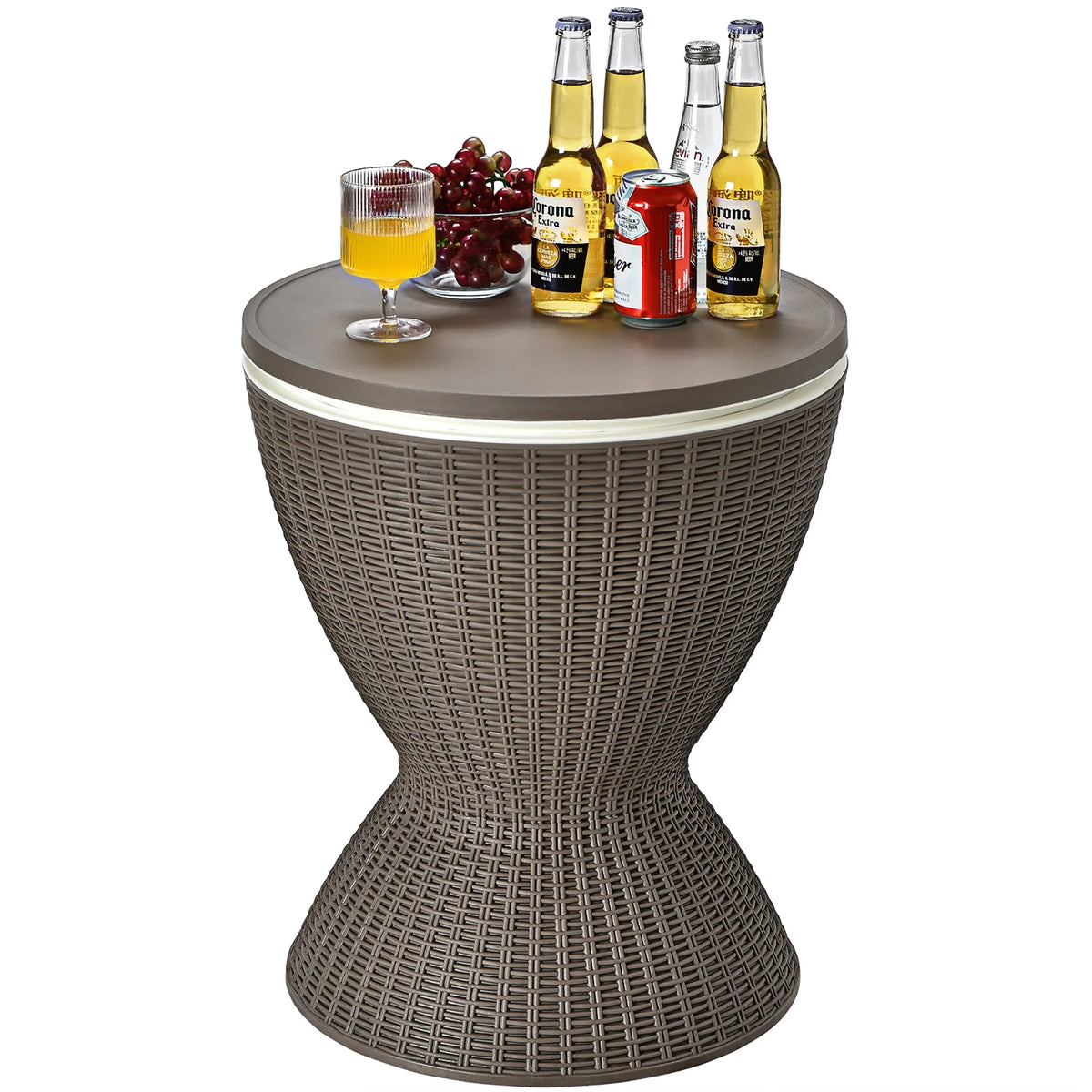 8 Gallon 3 in 1 Patio Rattan Cooler Bar Table Brown V87945