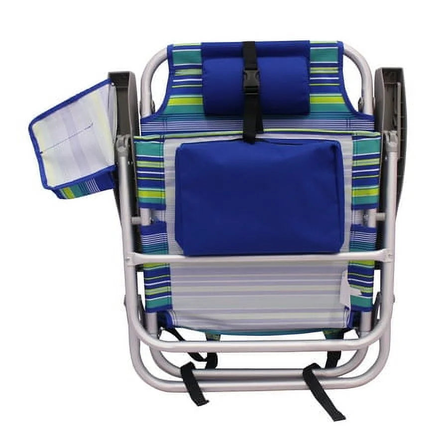 2-Pack Lay-Flat Backpack Chair Blue & Green Stripe K963