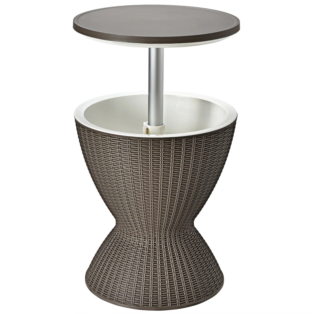 8 Gallon 3 in 1 Patio Rattan Cooler Bar Table Brown V87945