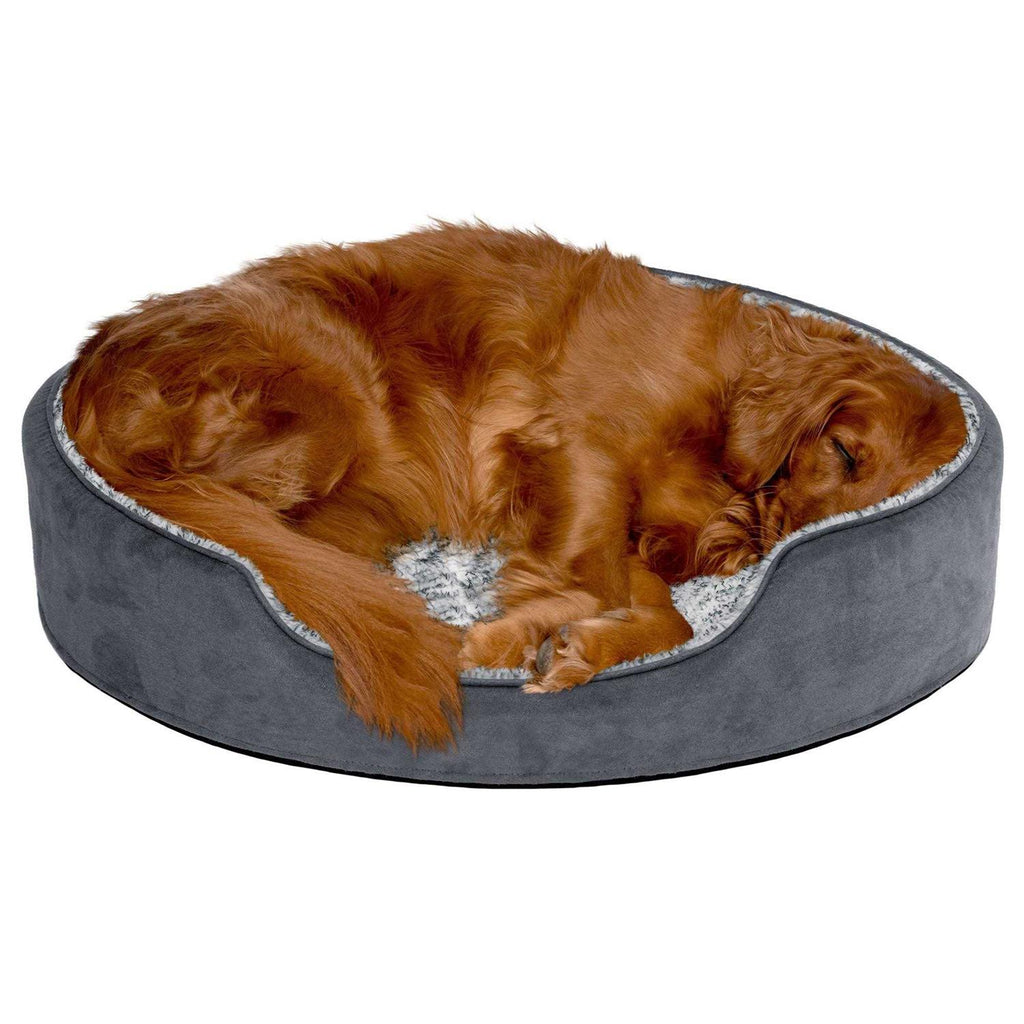 Two-Tone Fur & Suede Oval Dog Bed U8228