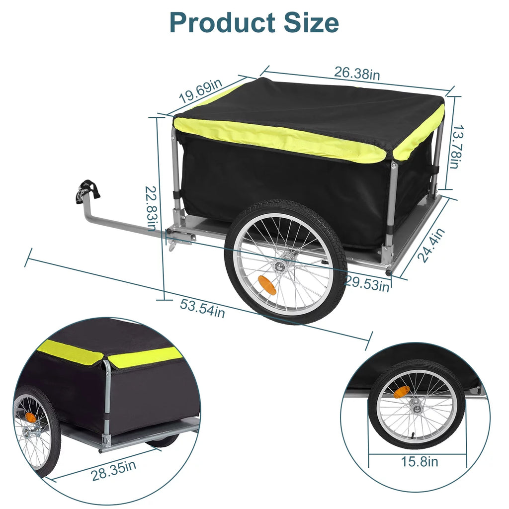 Foldable Bike Cargo Trailer with Removable Lid Black F87325