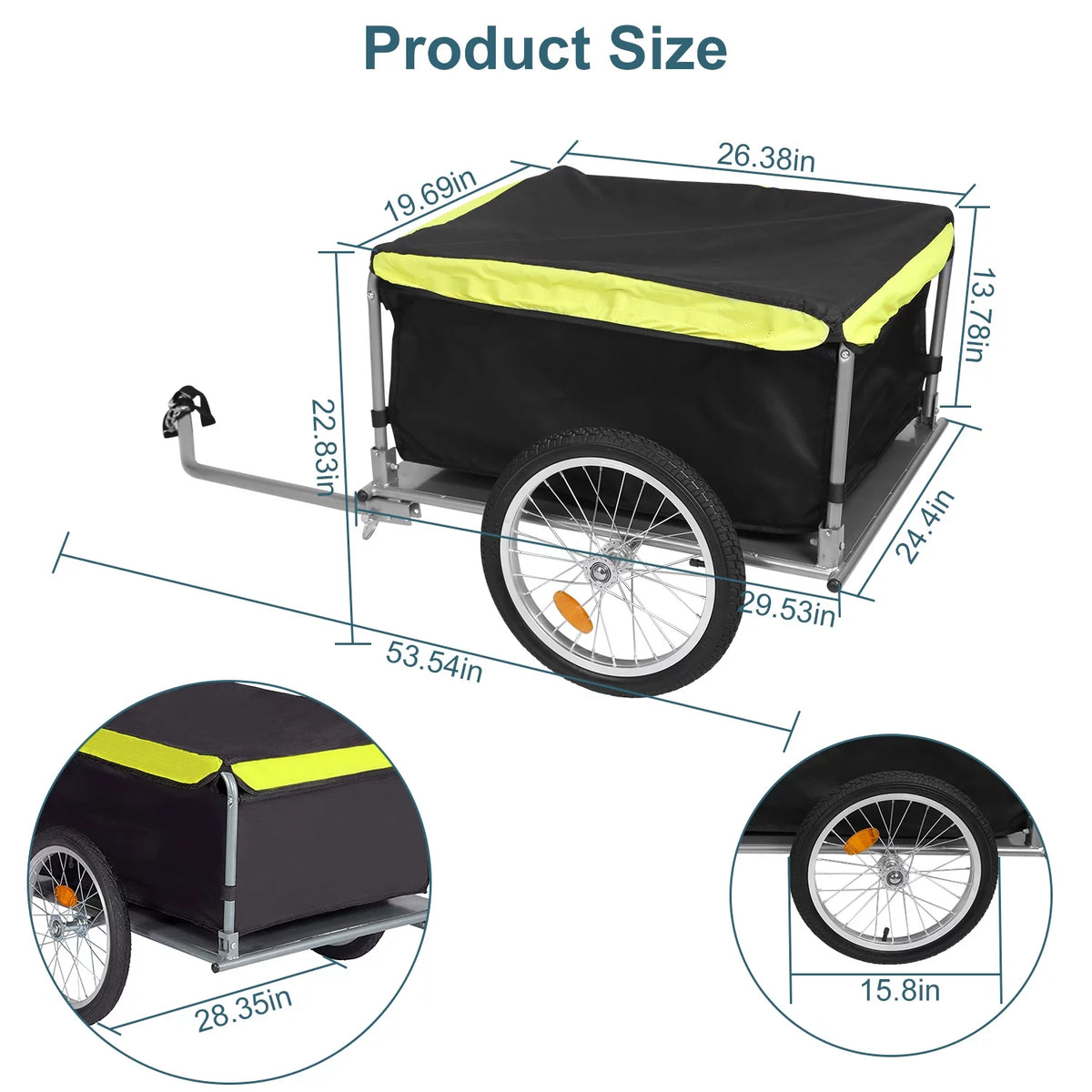 Foldable Bike Cargo Trailer with Removable Lid Black F87325