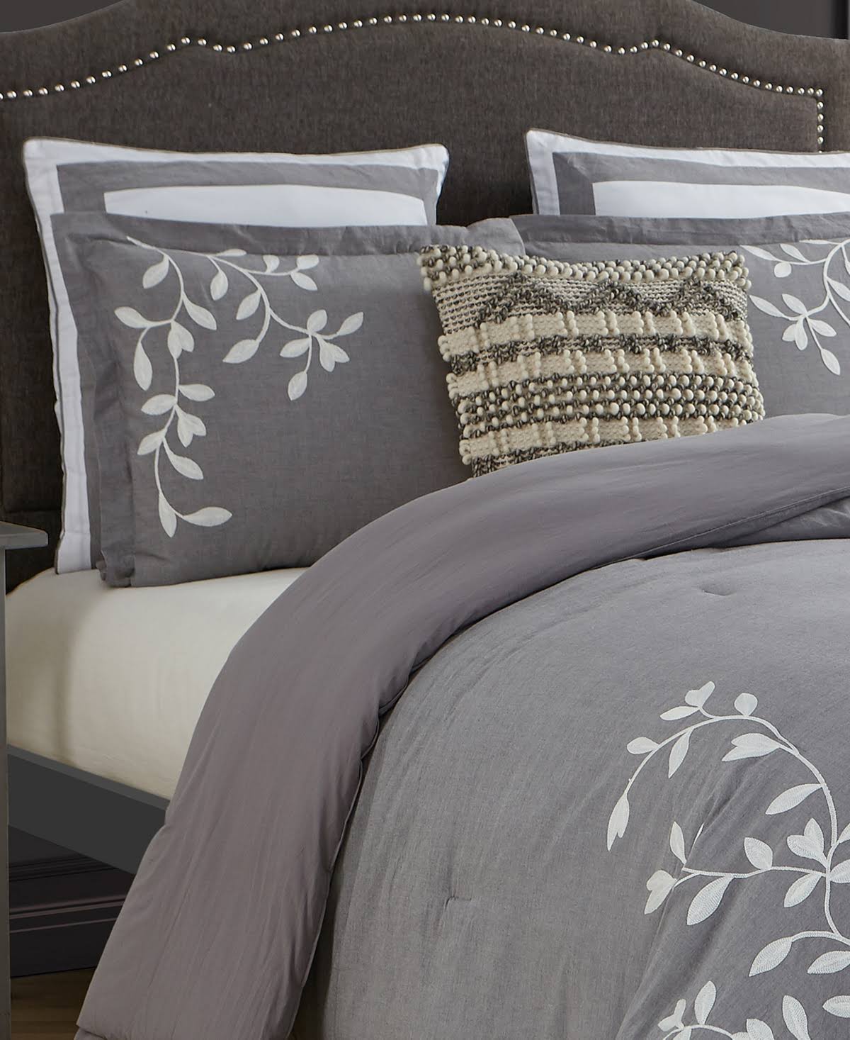 Queen Grey Chambray Cotton Comforter Set B2426