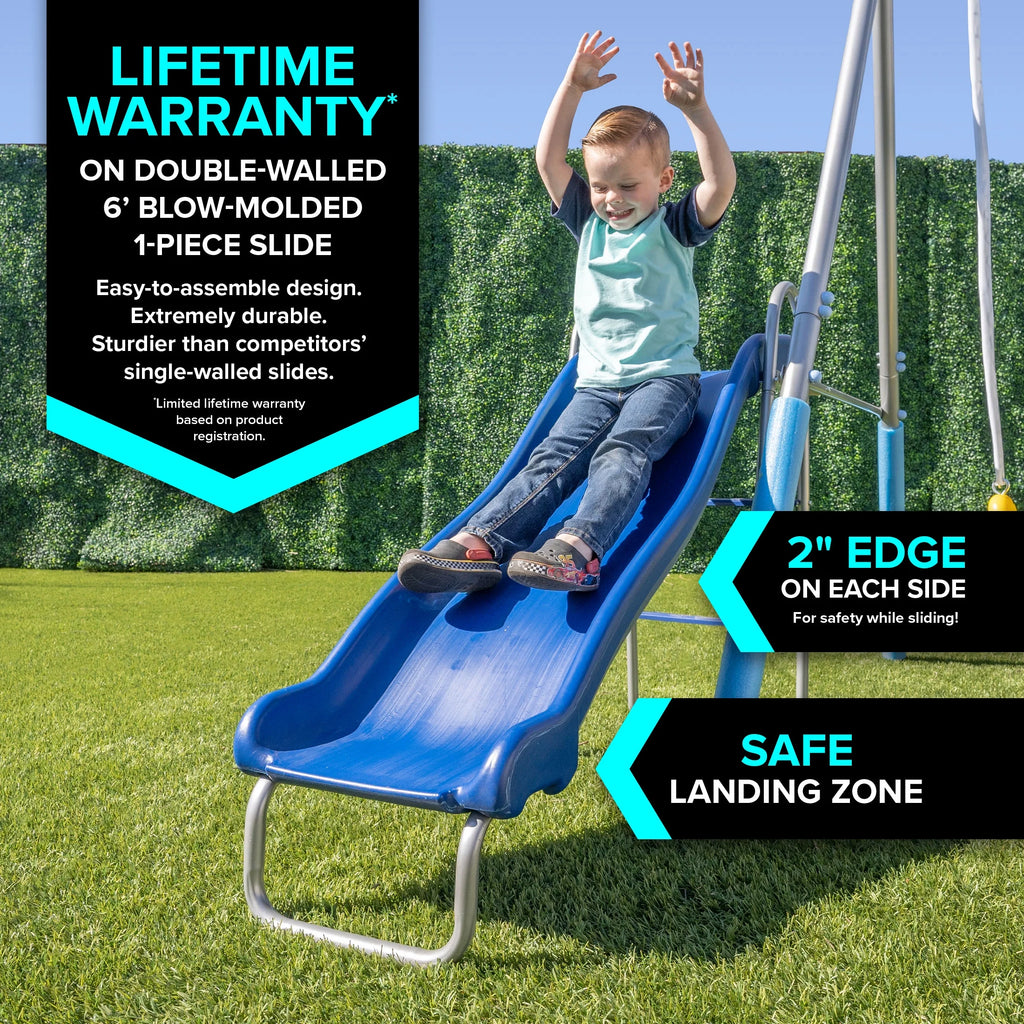 Metal Swing Set with LED Light up Saucer Swing, 2 Swings, and Blow Molded Slide Y102394
