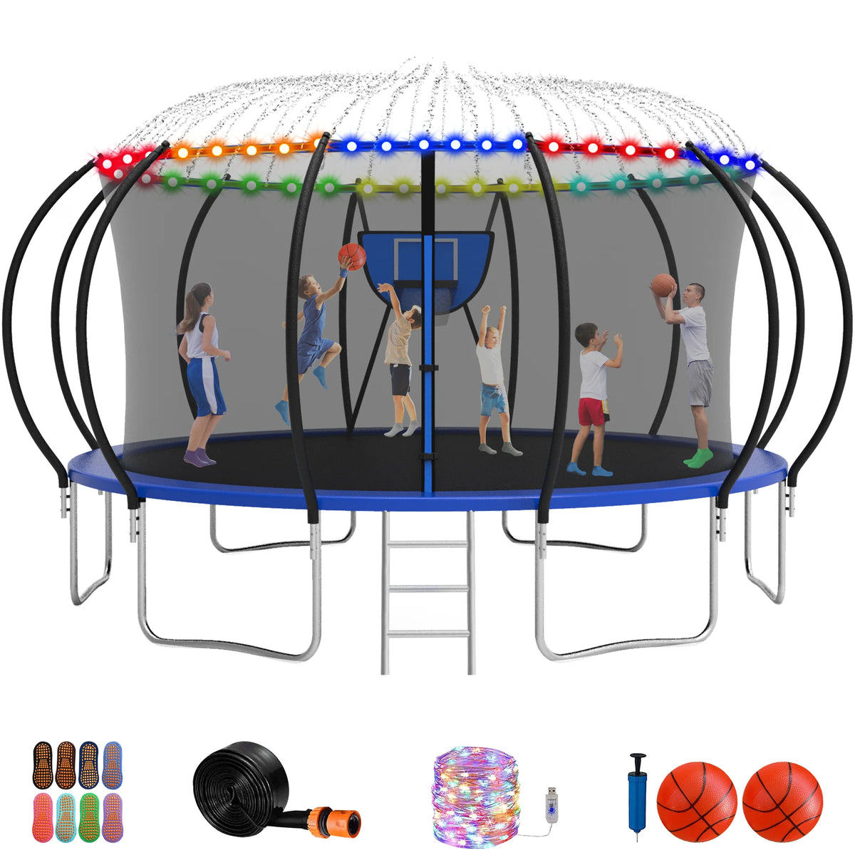 16FT 1500LBS Trampoline with Enclosure and Basketball Hoop X3074