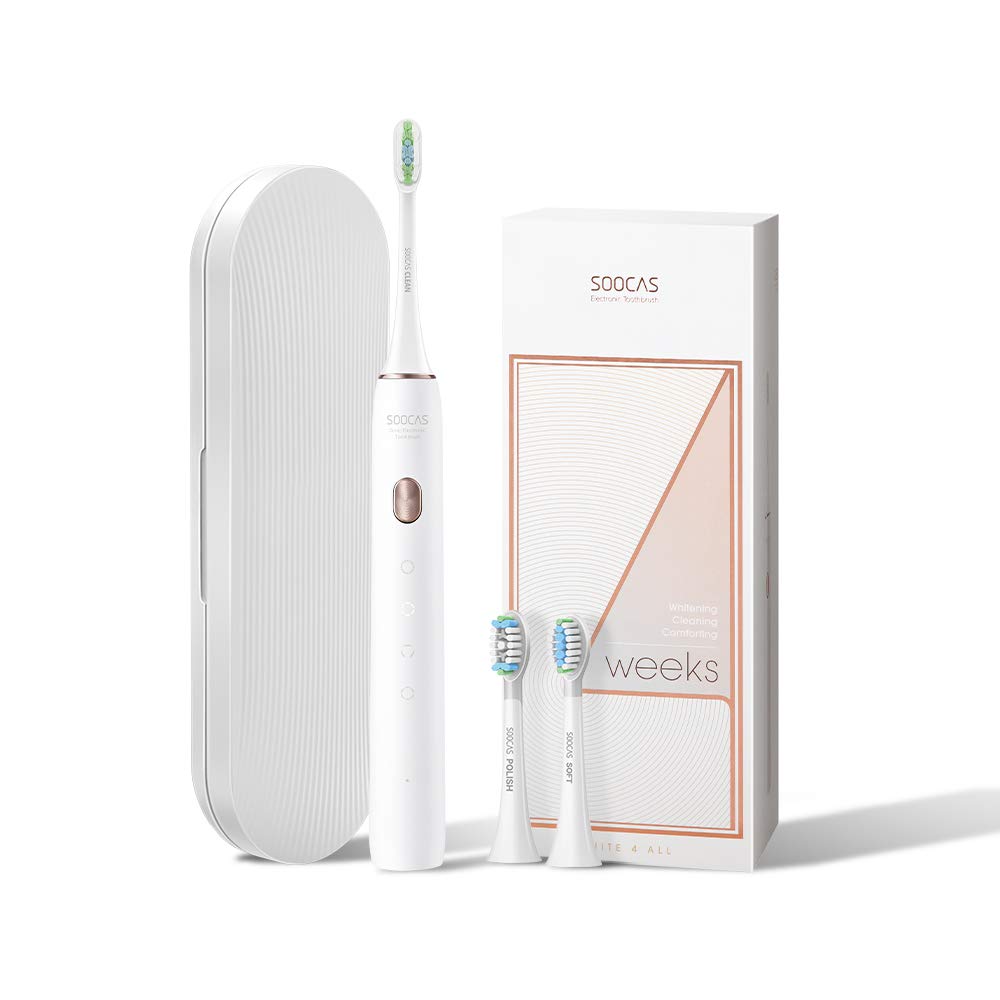 Pink Rechargeable Electric Toothbrush with 4 Brush Heads J476
