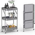 3-Tier Foldable Metal Rolling Cart with Hooks L153959
