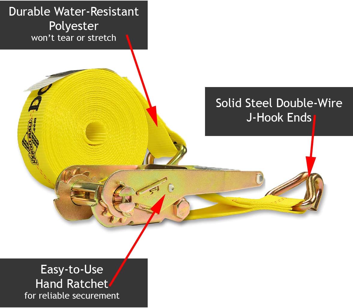 4-Pack Ratchet Tie-Down Straps with Double Wire J-Hooks, 2 x 27' V308792