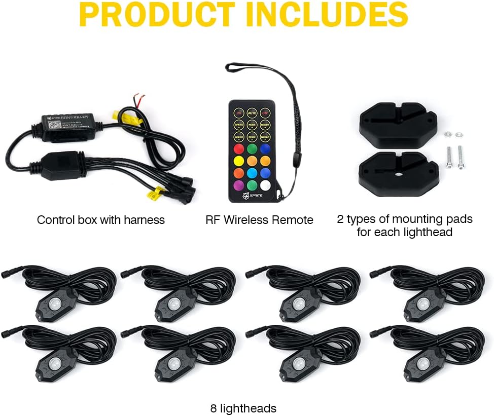 Multicolor LED Rock Lights Kit with Bluetooth Remote, 8 Pods J4492