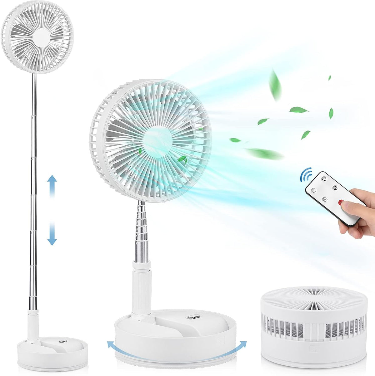 Portable Oscillating Standing Fan with Remote, 8 Foldable Rechargeable Quiet Fan K7333