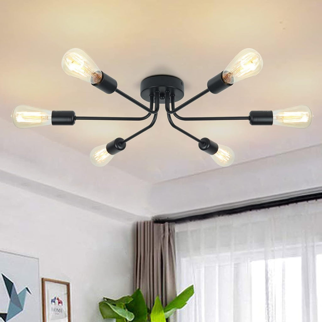 6 Light Matte Black Flush Mount Ceiling Light W547