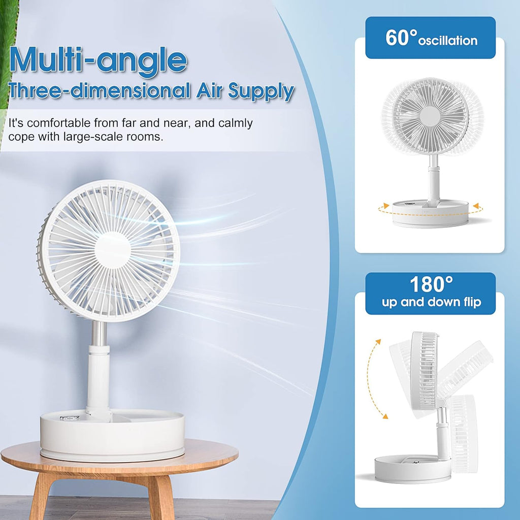 Portable Oscillating Standing Fan with Remote, 8 Foldable Rechargeable Quiet Fan K7333