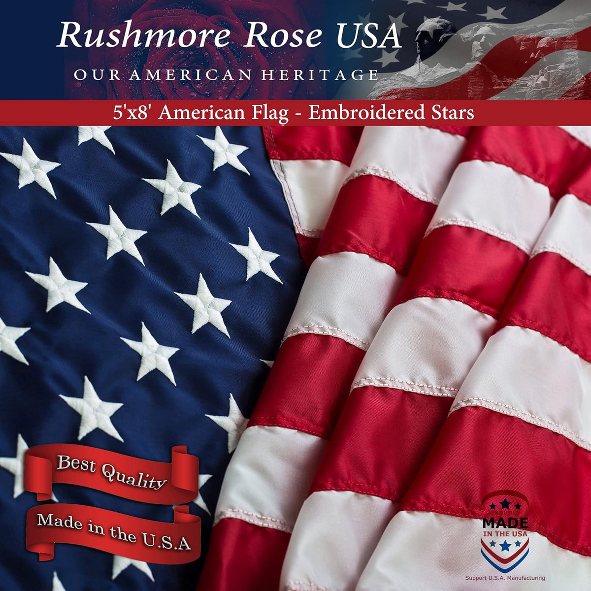 American Flag 5x8 ft Embroidered Stars and Stitched Stripes W3834