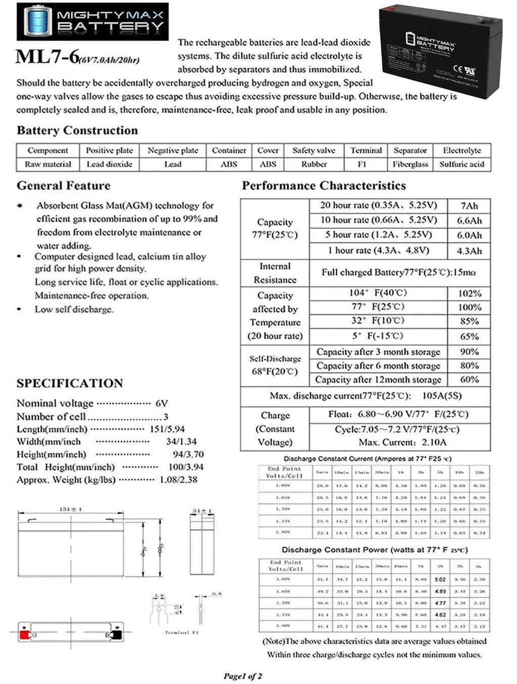 7Ah SLA Replacement Battery S994234